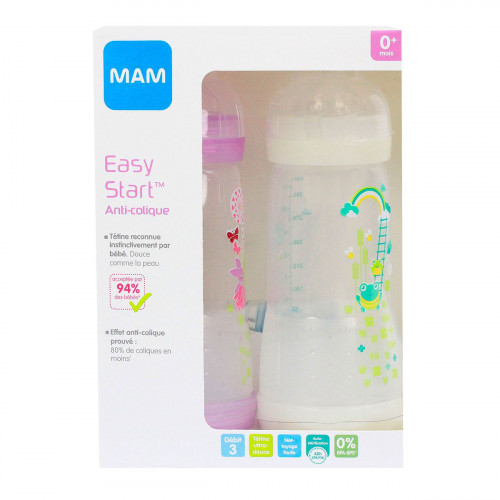 MAM Easy Start Anti-Colique 4+ Mois Rose Blanc 320mL - Pharma360