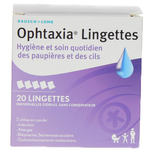 BAUSCH & LOMB Ophtaxia 20 lingettes Hygiène et soin des paupières et des cils-11073 BAUSCH & LOMB Ophtaxia 20 lingettes Hygiène et soin des paupières et des cils-11073
