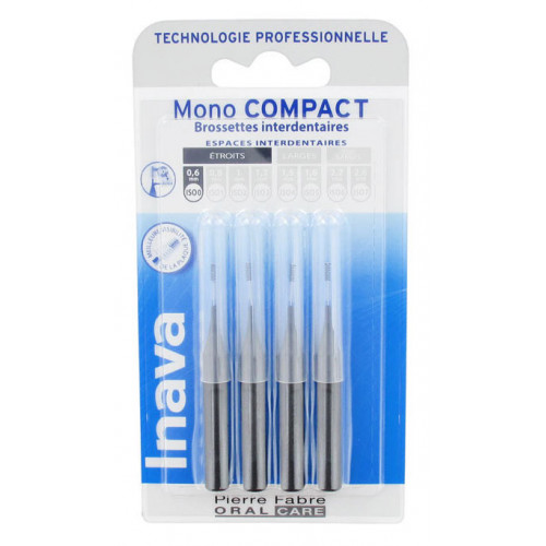 INAVA Mono Compact 0,6 mm ISO0 4 Brossettes Interdentaires-12275 INAVA Mono Compact 0,6 mm ISO0 4 Brossettes Interdentaires-12275