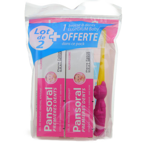 PANSORAL 1ères Dents Gel lot 2 tube et Brosse à Dent Rose-13002