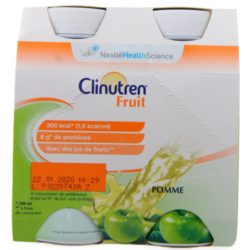 NestléHealthScience CLINUTREN FRUIT Nutrim pomme 4/200ml-13083 NestléHealthScience CLINUTREN FRUIT Nutrim pomme 4/200ml-13083