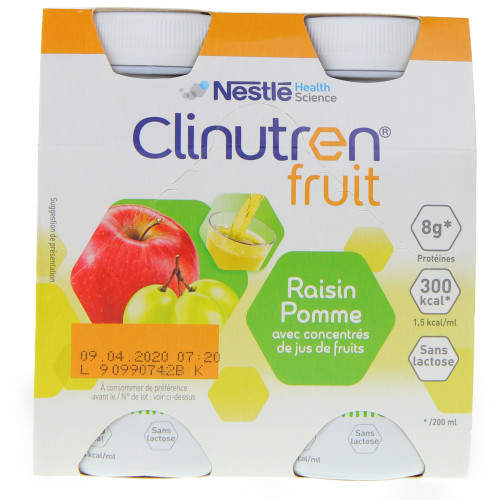 NestléHealthScience CLINUTREN FRUIT Nutrim pomme raisin 4/200ml-13127 NestléHealthScience CLINUTREN FRUIT Nutrim pomme raisin 4/200ml-13127