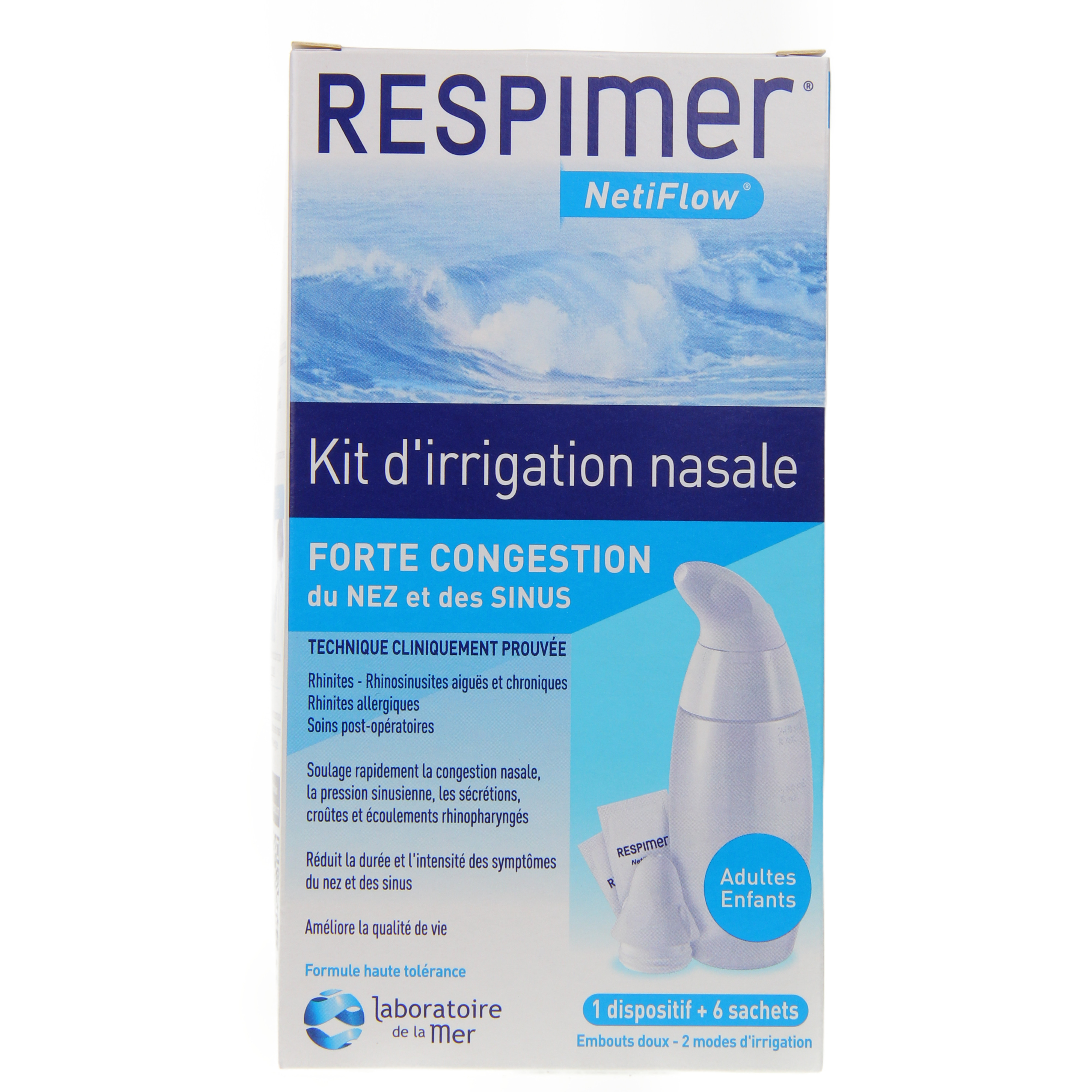 Kit d'irrigation nasale Netiflow Respimer avec 6 sachet