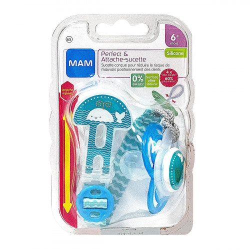 MAM Perfect sucette bleue & attache-sucette 6m+-13703 MAM Perfect sucette bleue & attache-sucette 6m+-13703