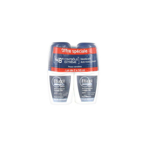 ETIAXIL Déodorant Men Anti-Transpirant Contrôle 48H Roll-On Lot de 2 x 50 ml-14157