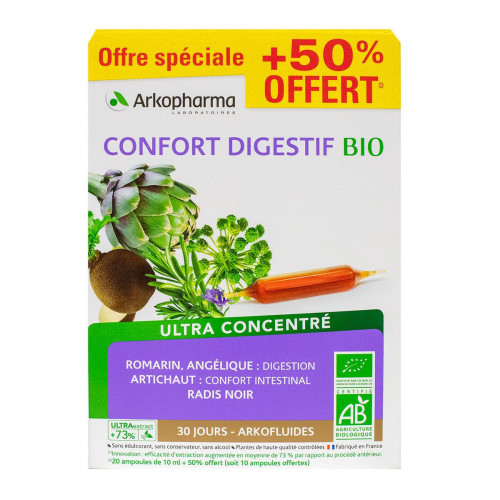 ARKOPHARMA Confort digestif bio ultra concentré 30 ampoules-14263 ARKOPHARMA Confort digestif bio ultra concentré 30 ampoules-14263