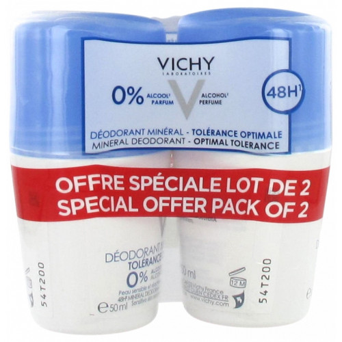 VICHY Déodorant Minéral 48H Tolérance Optimale Roll-On Lot de 2 x 50 ml-15036