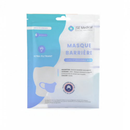 Masque Barrière JSE MEDICAL Adulte 6pcs - Lavable, Réutilisable