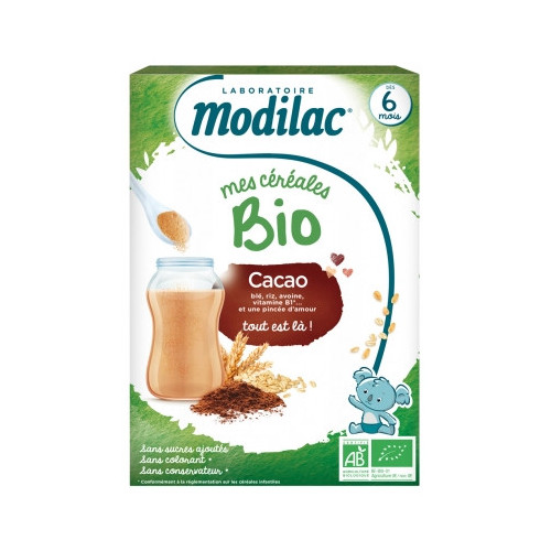 MODILAC Mes Céréales Bio Dès 6 Mois Cacao 250 g-15333