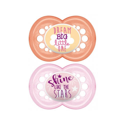 MAM 2 Sucettes Anatomiques Silicone Décor 6 Mois et + - Couleur : Dream big little one et Shine like the stars-15380 MAM 2 Sucettes Anatomiques Silicone Décor 6 Mois et + - Couleur : Dream big little one et Shine like the stars-15380