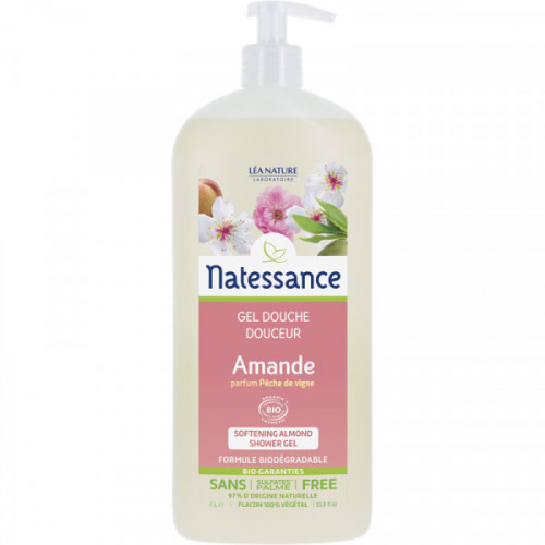 NATESSANCE Gel douche Amande parfum pêche de vigne 1L-15717 NATESSANCE Gel douche Amande parfum pêche de vigne 1L-15717