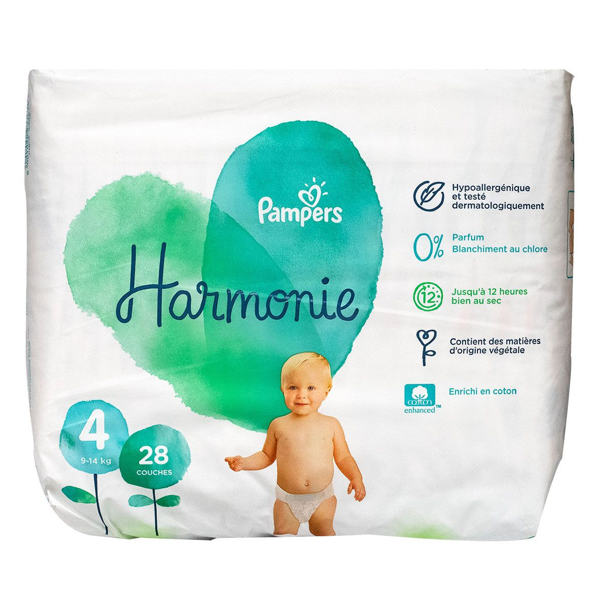 Pampers Harmonie Taille 4 - 28 Couches 9-14kg - Sécurité 12h - Pharma360
