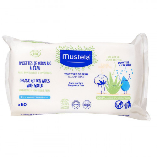 MUSTELA 60 lingettes de coton bio à l'eau-16166