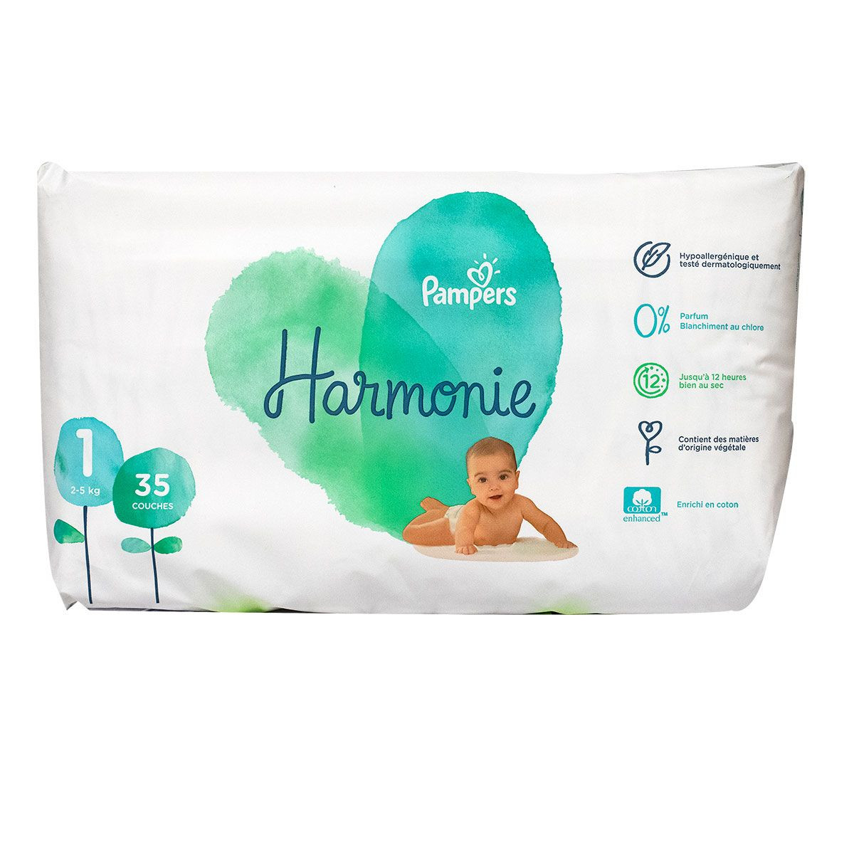 Pampers Harmonie 35 Couches Taille 1 - 12h Sec, Indicateur Urine, Pharma360