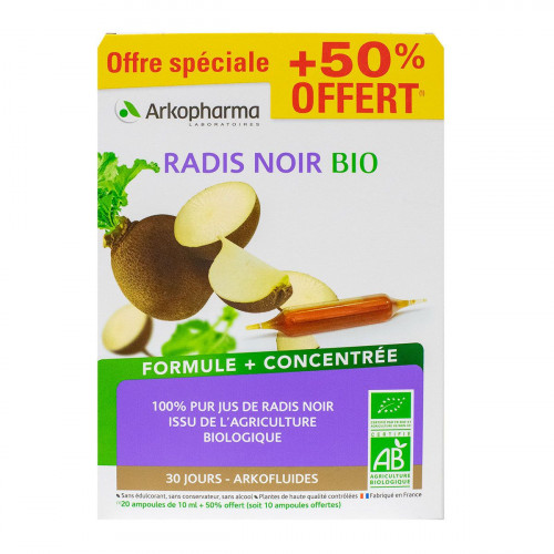 ARKOPHARMA Radis noir bio concentré 30 ampoules-16462 ARKOPHARMA Radis noir bio concentré 30 ampoules-16462