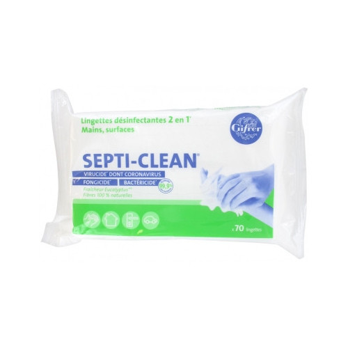 GIFRER Septi-Clean Lingettes Désinfectantes 2en1 Mains et Surfaces 70 Lingettes-16595