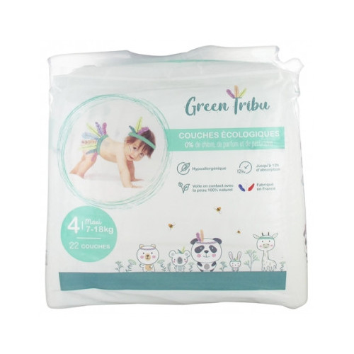 GREEN TRIBU Couches Ecologiques 22 Couches Taille 4 (7-18 kg)-16905 GREEN TRIBU Couches Ecologiques 22 Couches Taille 4 (7-18 kg)-16905