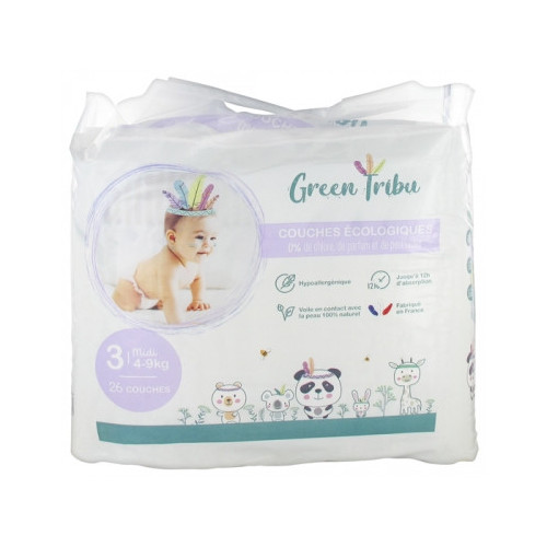 GREEN TRIBU Couches Écologiques 26 Couches Taille 3 (4-9 kg)-16907 GREEN TRIBU Couches Écologiques 26 Couches Taille 3 (4-9 kg)-16907