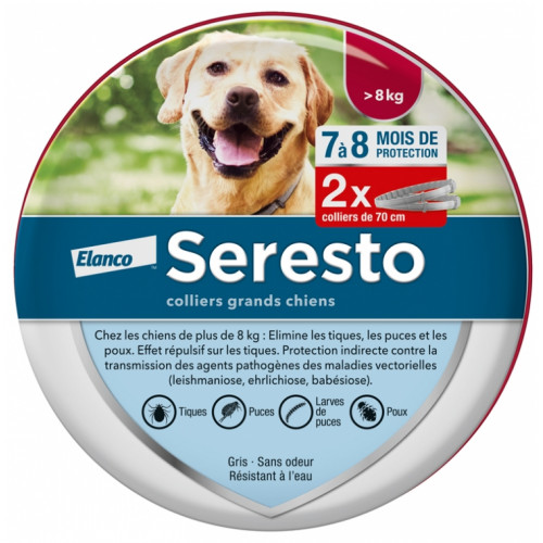BAYER SERESTO Collier Antiparasitaire Grands Chiens plus de 8 kg 2 Colliers-17005 BAYER SERESTO Collier Antiparasitaire Grands Chiens plus de 8 kg 2 Colliers-17005