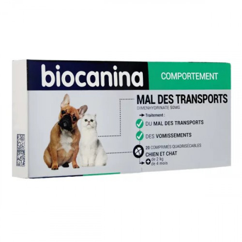 BIOCANINA Mal des transports 20 comprimés quadrisécables-17553