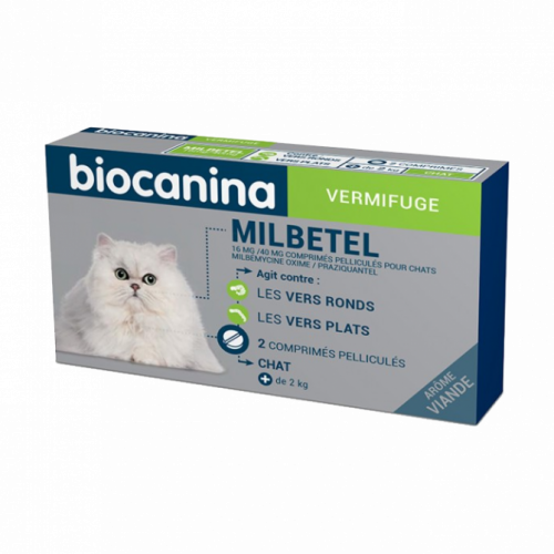 BIOCANINA Milbetel 16 mg/40 mg pour Chats 2 comprimés pelliculés-17561
