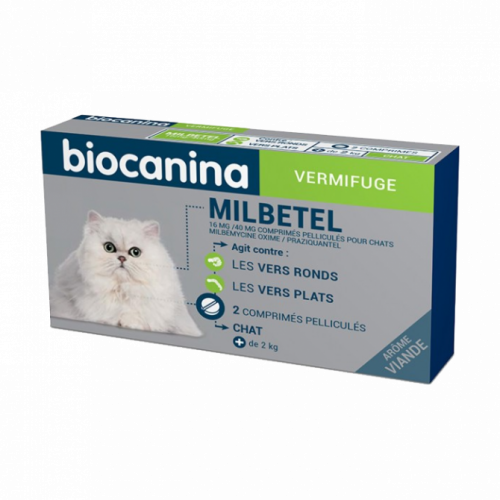 BIOCANINA Milbetel 16 mg/40 mg pour Chats 2 comprimés pelliculés-17561 BIOCANINA Milbetel 16 mg/40 mg pour Chats 2 comprimés pelliculés-17561