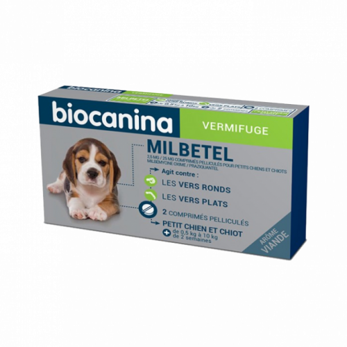 BIOCANINA Milbetel 2,5 mg/25 mg pour Chiens et Chiots 2 comprimés pelliculés-17562