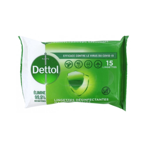 DETTOL Lingettes Désinfectantes Mains et Surfaces 15 Lingettes-17672