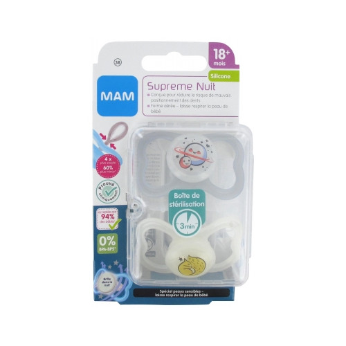 MAM Supreme Nuit Sucettes Silicone 18 Mois+ 2pcs - Pharma360