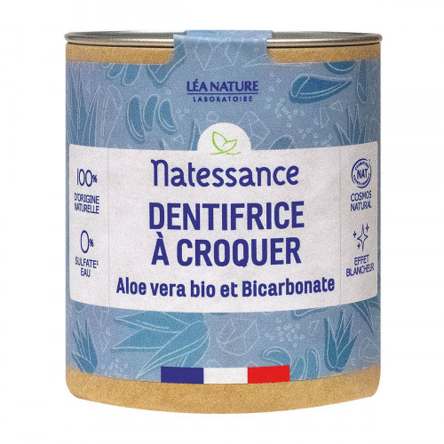 NATESSANCE Dentifrice à croquer aloé vera bio et bicarbonate 80 comprimés-18432 NATESSANCE Dentifrice à croquer aloé vera bio et bicarbonate 80 comprimés-18432