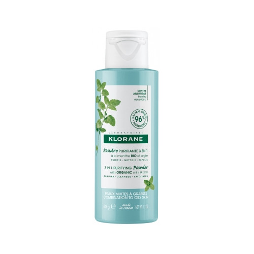 KLORANE Poudre Purifiante 3en1 à la Menthe Bio et Argile 50 g-18729 KLORANE Poudre Purifiante 3en1 à la Menthe Bio et Argile 50 g-18729