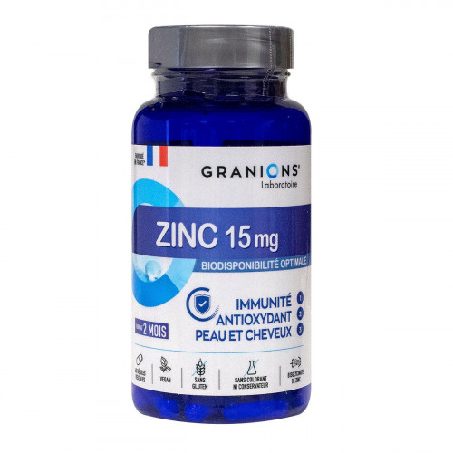 GRANIONS Zinc 15mg immunité antioxydant peau et cheveux 60 gélules-18954 GRANIONS Zinc 15mg immunité antioxydant peau et cheveux 60 gélules-18954