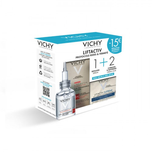 VICHY LIFTACTIV SUPREME - Coffret Protocole Rides & Fermeté Peaux Sèches à Très Sèches, Sérum repulpeur 30ml + Crème de Jour 50m VICHY LIFTACTIV SUPREME - Coffret Protocole Rides & Fermeté Peaux Sèches à Très Sèches, Sérum repulpeur 30ml + Crème de Jour 50m