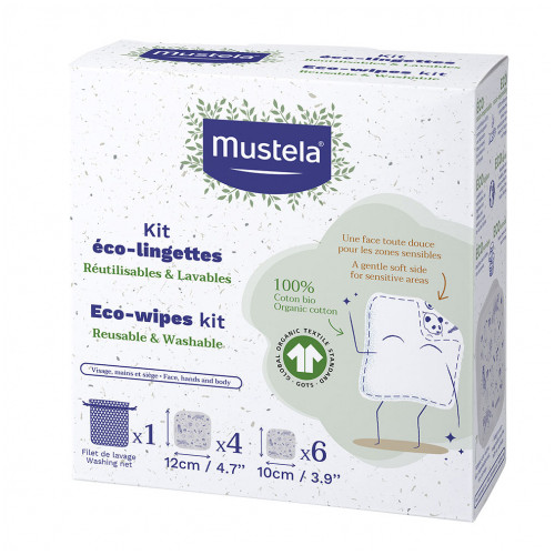 MUSTELA Kit éco-lingettes réutilisables et lavables x10 Mustela-19545 MUSTELA Kit éco-lingettes réutilisables et lavables x10 Mustela-19545