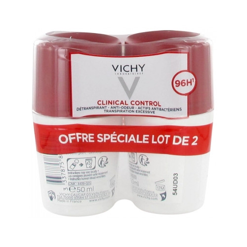 VICHY Déodorant 96H Clinical Control Détranspirant Anti-Odeur Roll-On Lot de 2 x 50 ml-19565