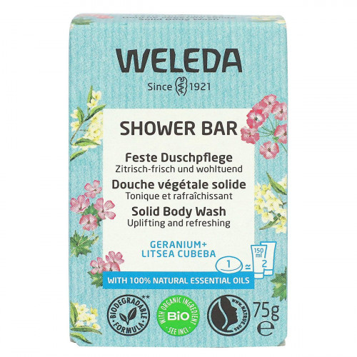 WELEDA Shower Bar douche végétale solide géranium et Litsea Cubeba 75g-19988