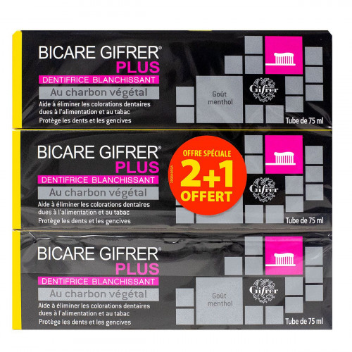 GIFRER Bicare Gifrer Plus dentifrice blanchissant charbon 3x75ml-19993 GIFRER Bicare Gifrer Plus dentifrice blanchissant charbon 3x75ml-19993
