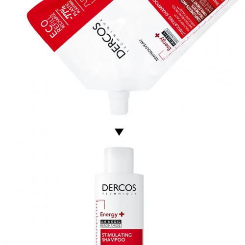 DERCOS Energisant Shampooing Stimulant Complément Anti-Chute, Eco-Recharge 500ml