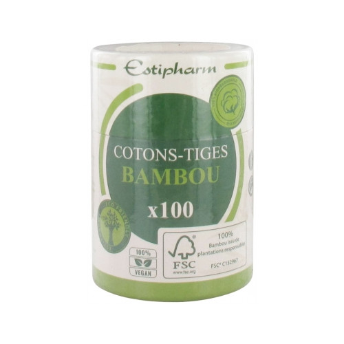 ESTIPHARM Cotons Tiges Bambou 100 Pièces - Biodégradables et Doux