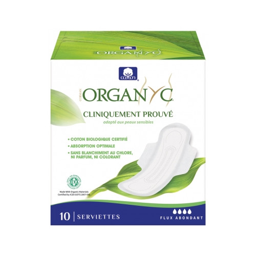 Organyc 10 Serviettes Hygiéniques Flux Abondant