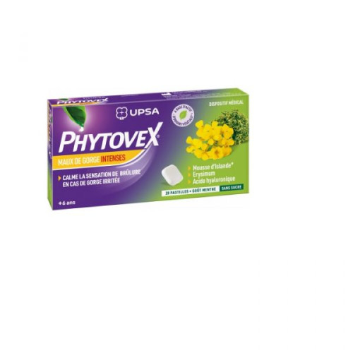 Phytovex Maux De Gorge Intenses Sans Sucre 20 Pastilles Goût Menthe