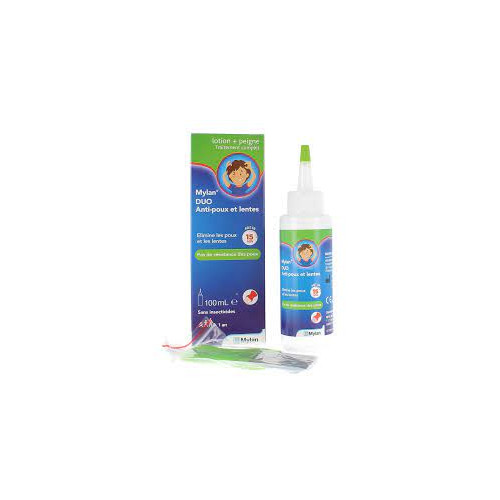 Anti-poux et lentes duo Mylan - flacon de 100ml avec applicateur et peigne Anti-poux et lentes duo Mylan - flacon de 100ml avec applicateur et peigne