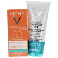 Capital Soleil Émulsion Toucher Sec SPF50 50 ml + Pureté Thermale Démaquillant Intégral 100 ml Offert
