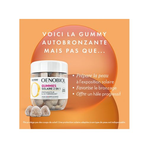 Gummies Solaire 2 en 1 Sans Sucre - 60 Gommes à Mâcher