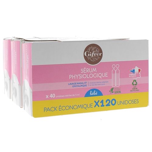 Sérum physiologique lavage nasal et ophtalmique Gifrer - offre économique lot de 3x40 unidoses de 5 ml