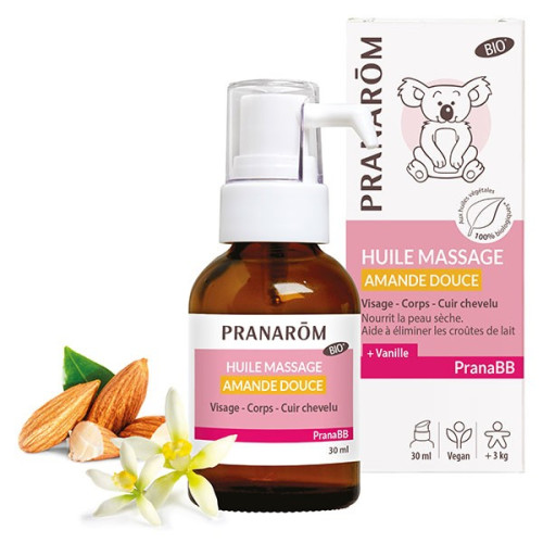 Pranarom Huile Massage Bébé Amande Douce Bio 30ml - Assouplit Peau