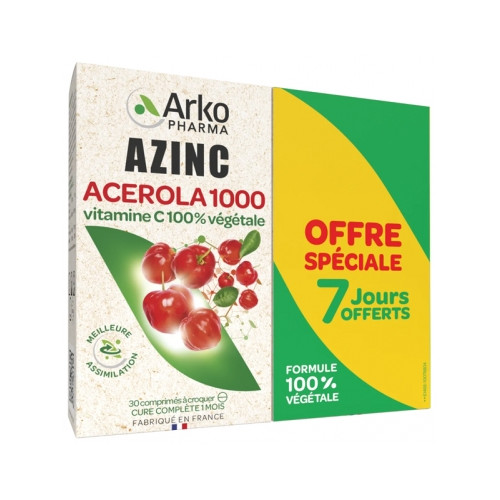 Azinc Acérola 1000 Lot de 2 x 30 Comprimés à Croquer Azinc Acérola 1000 Lot de 2 x 30 Comprimés à Croquer