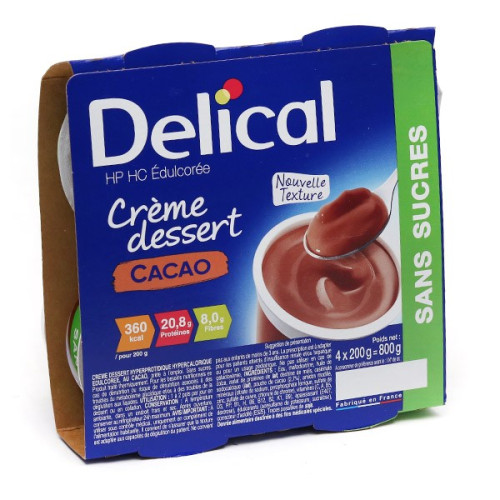 Delical crème dessert HP/HC sans sucres cacao 4 x 200 g Delical crème dessert HP/HC sans sucres cacao 4 x 200 g