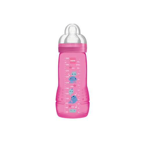 MAM Biberon Easy Active Rose 330ml - Transition Sein-Biberon Facile