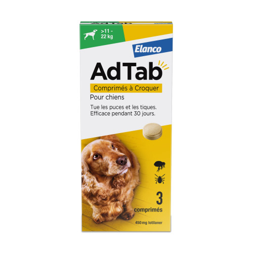 AdTab 450 mg Traitement Puces et Tiques Chien 11 à 22 kg - 3 Comprimés